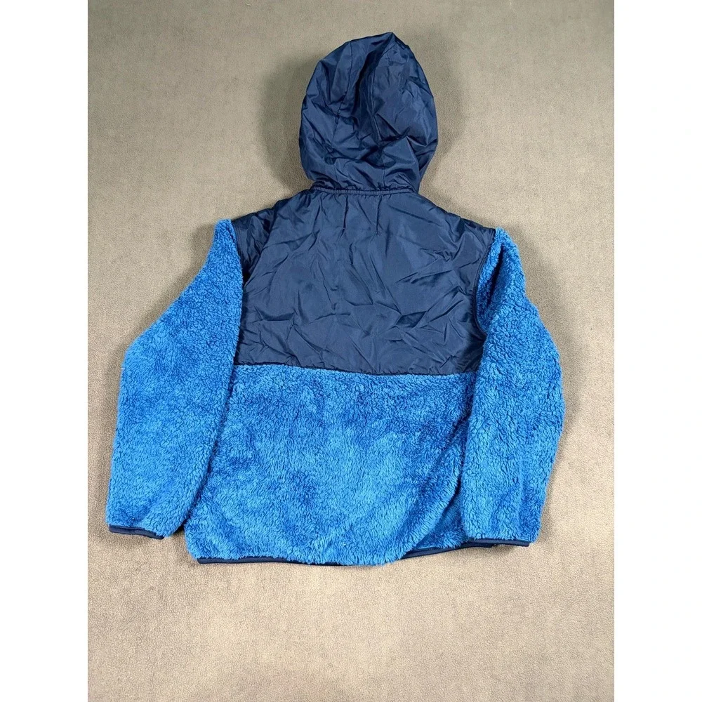 Old Navy Loose Sherpa Pocket Hooded Jacket Boys L (10-12) Blue Full Zip Winter